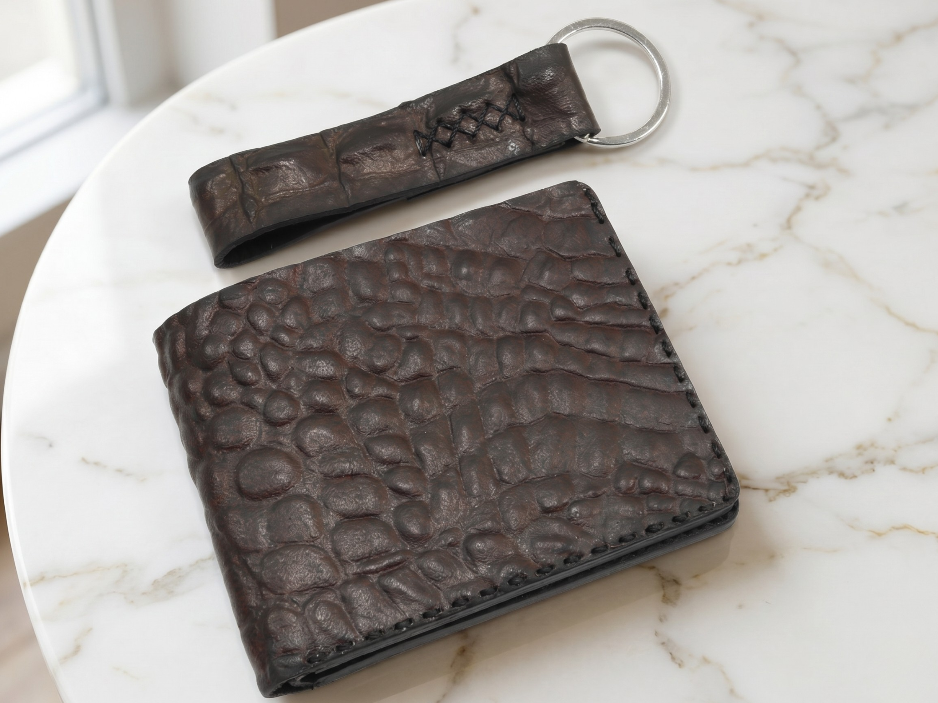 Crocodile Leather Bifold Wallet with key chains handmade wallets slim card holder exotic wallets for men fathers day gifts for him