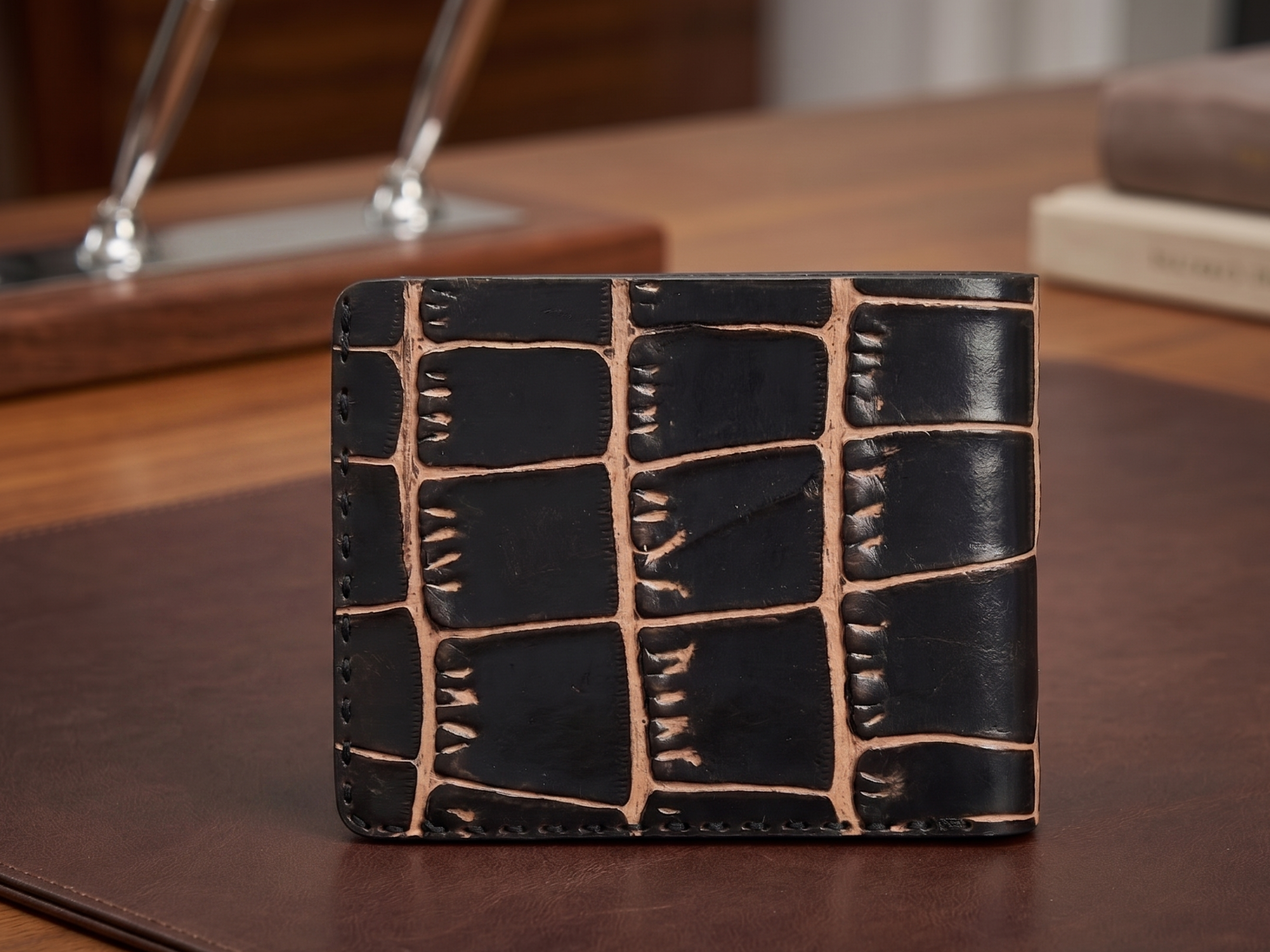 Handmade crocodile Leather Bifold Wallet for men's bifold slim card holder with money clips exotic wallets fathers day gifts for him