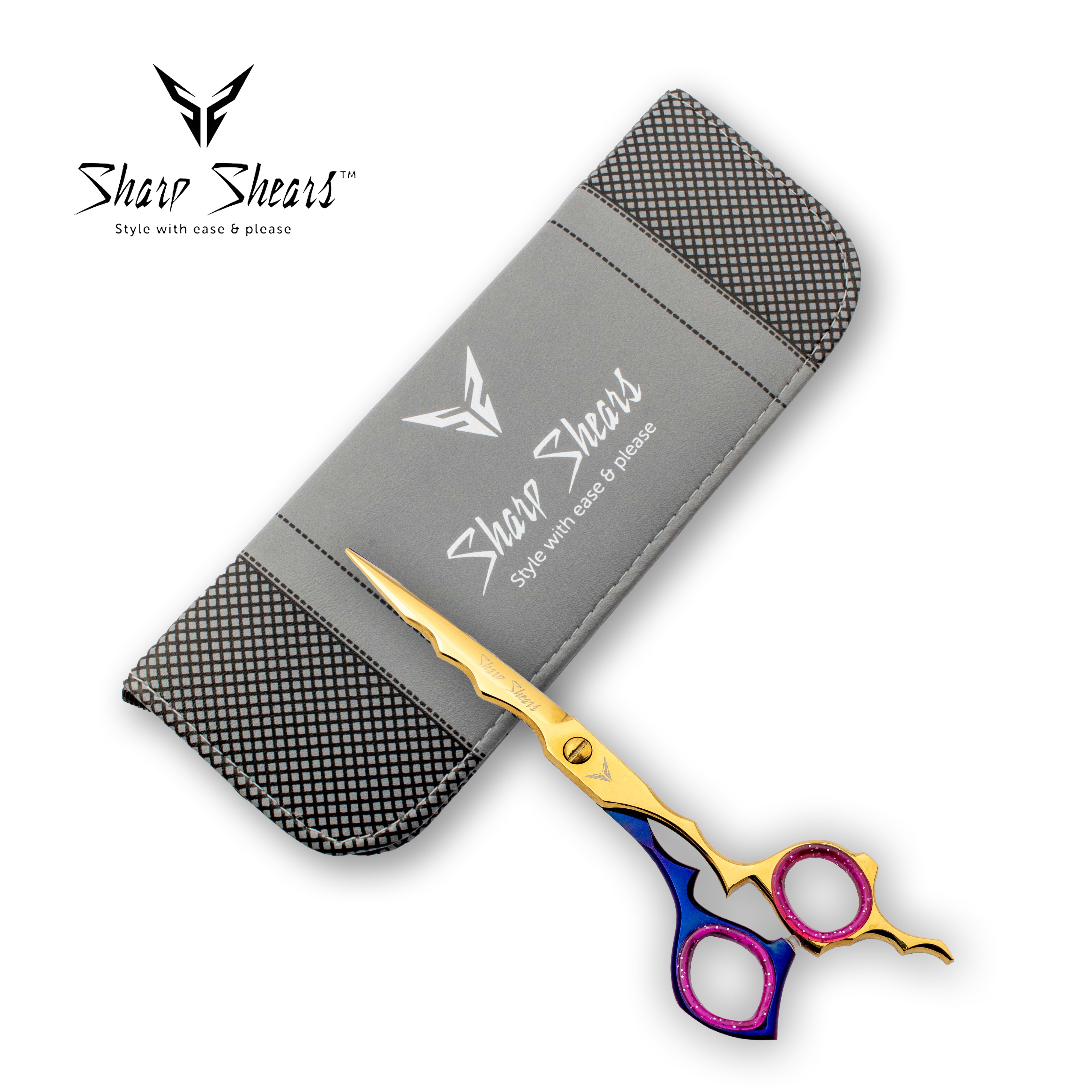 Barber Scissors Blue and Gold Color 6.5 Inch Japanese Steel Hair Cutting Tool for Hairdressers Stylists with Storage Pouch