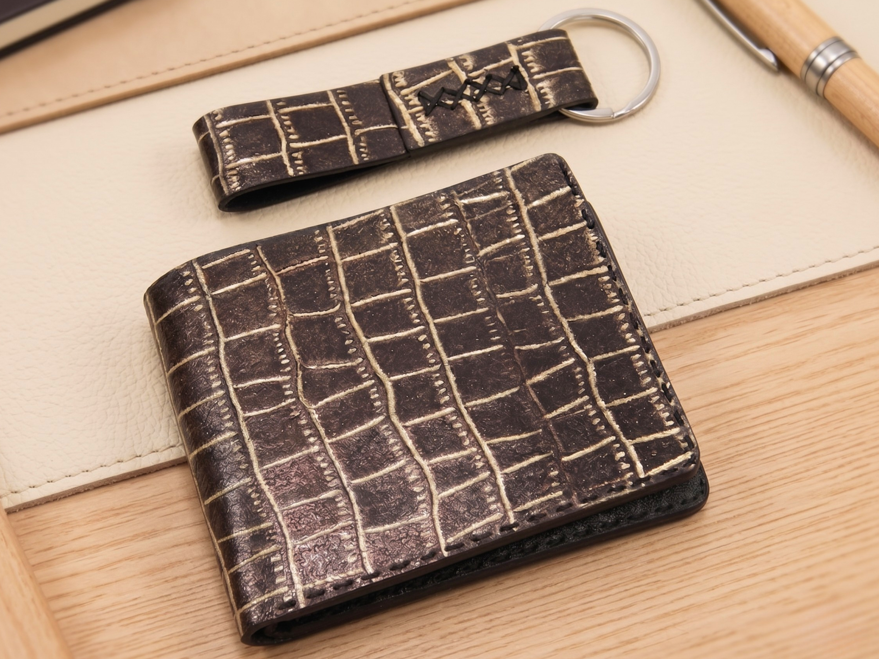 Exotic handmade crocodile leather wallets for men's bifold slim card holder with money clips engraved wallets birthday gifts for him