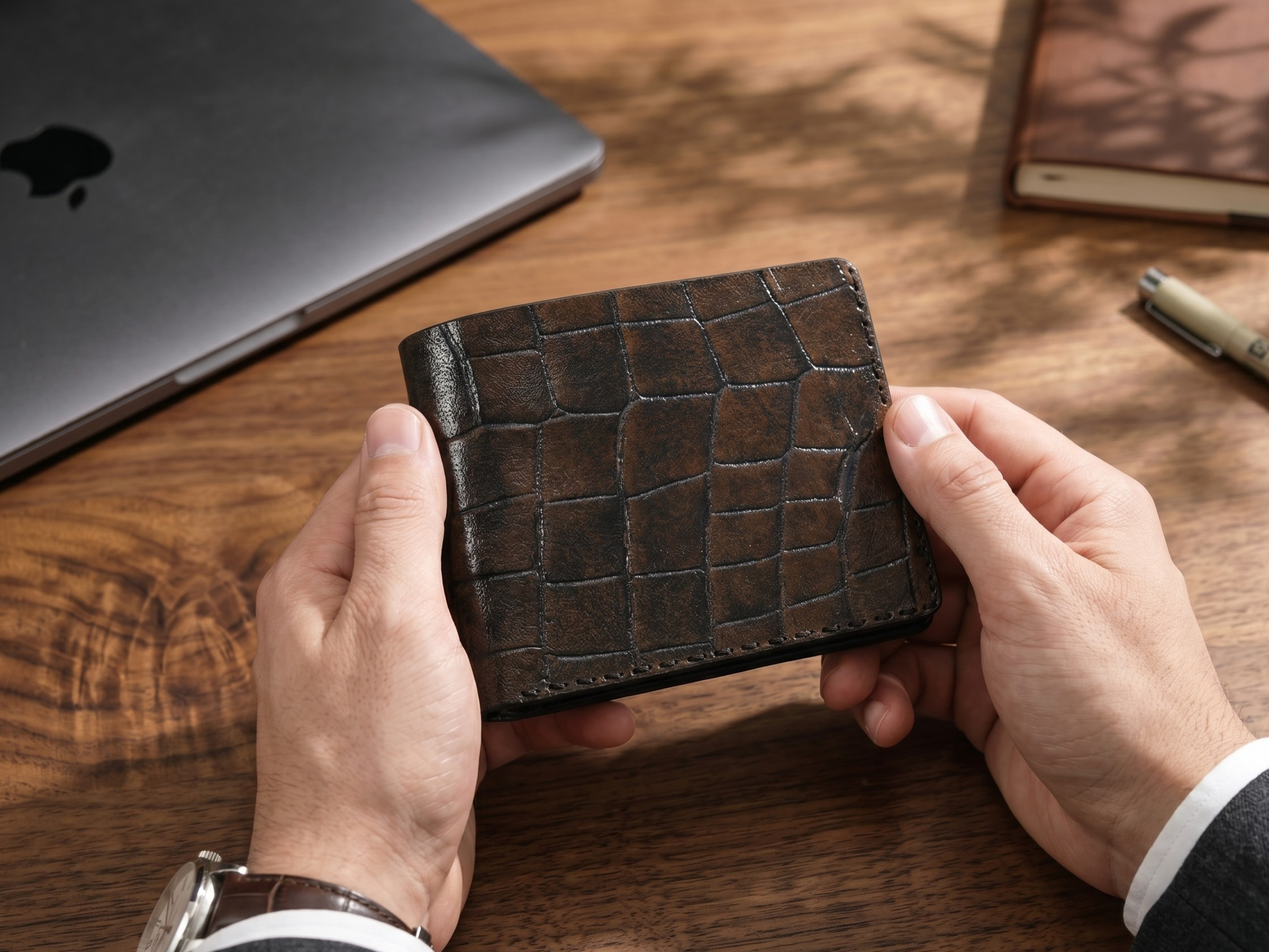 Personalized crocodile leather handmade wallet for men's bifold slim card holder engraved wallets college graduation gifts for him