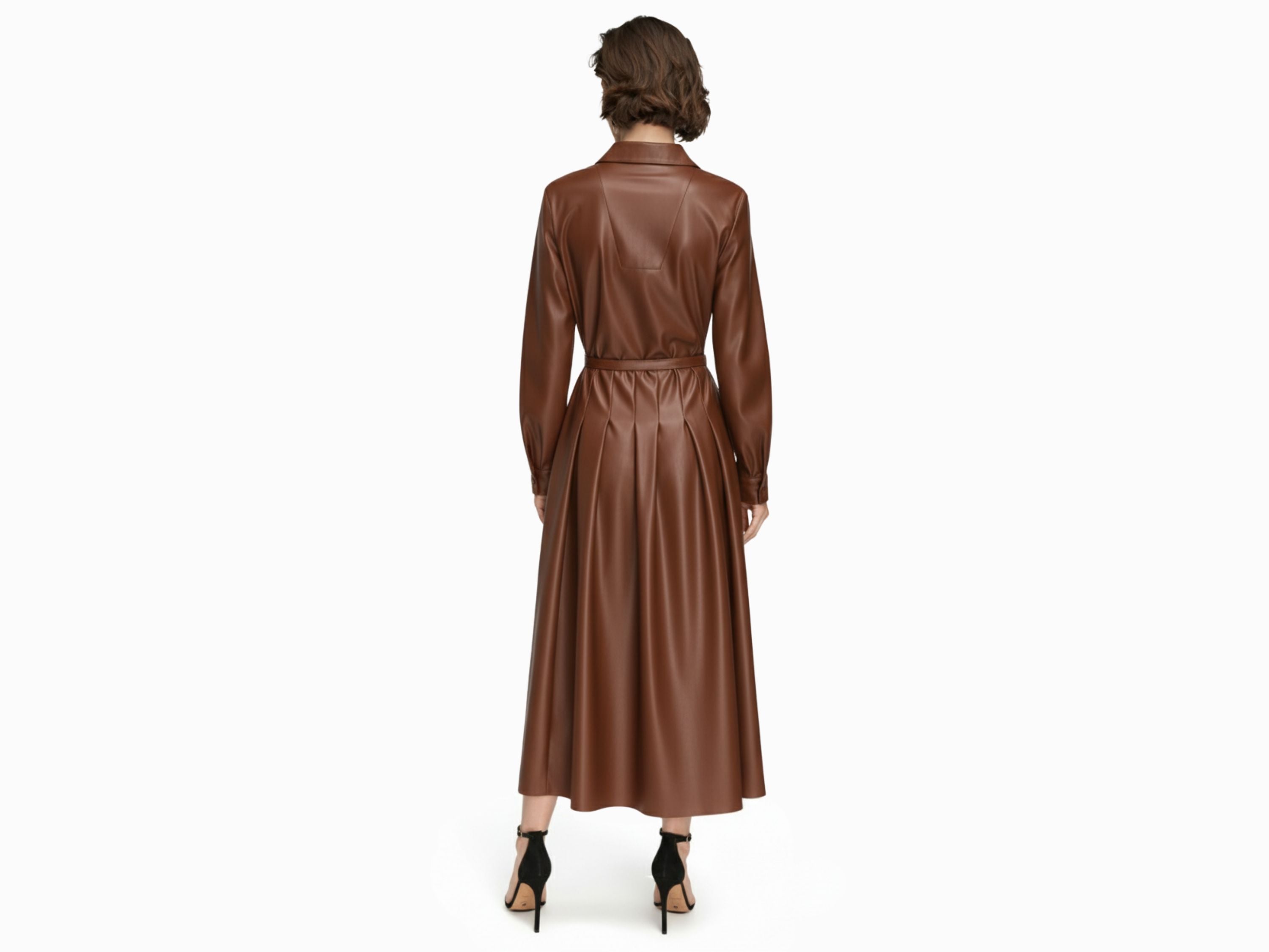 Leather Midi Shirt Dress – Black & Brown | Unique Women Style | Fall Style Gifts | Luxury Leather Anniversary Gifts for Her
