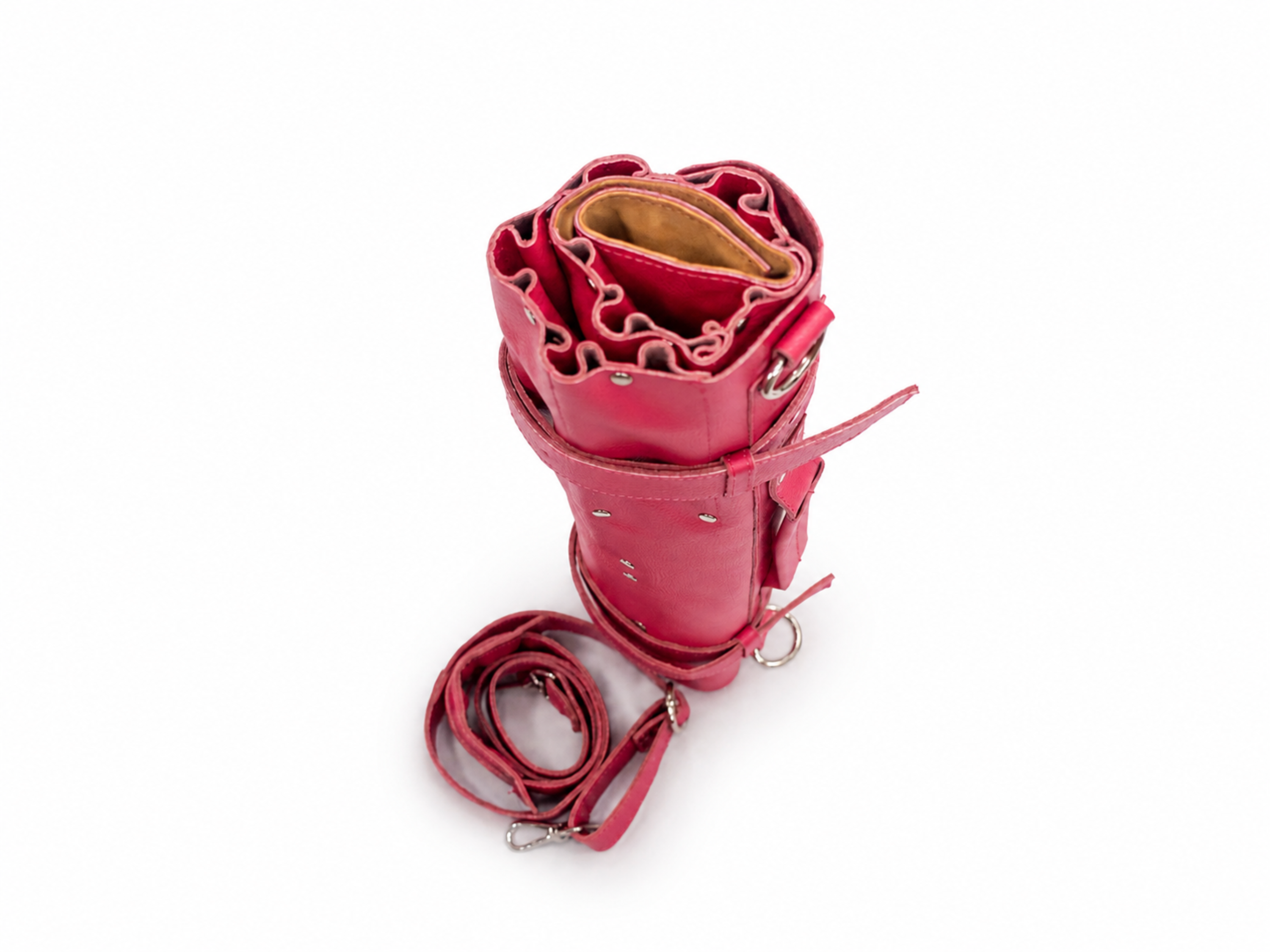 Premium Pink Leather Chef Roll – 16-Slot Knife Holder, Portable Cutlery Storage, Travel Kitchen Wrap Bag, Gift for Professional Chefs & Cooking Enthusiasts