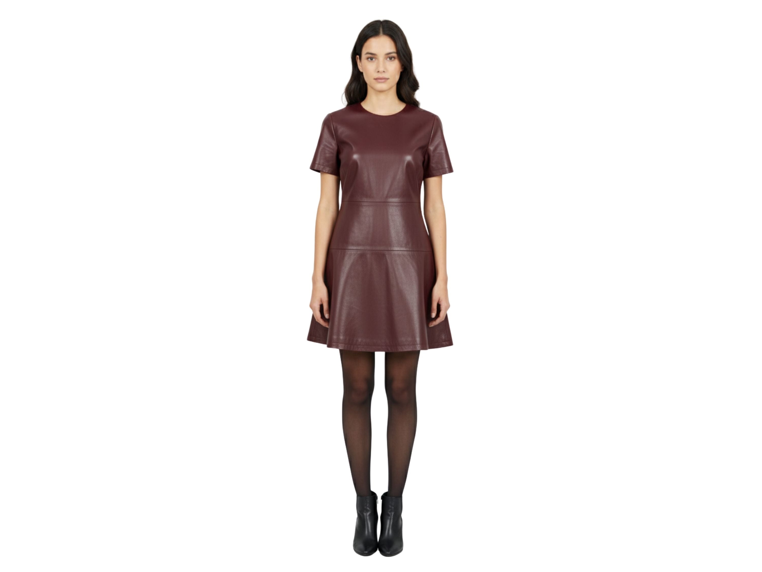 Leather Skater Dress for Women – Handmade Genuine Leather Party Dress | Luxury Gift for Her | Black, Red & Burgundy