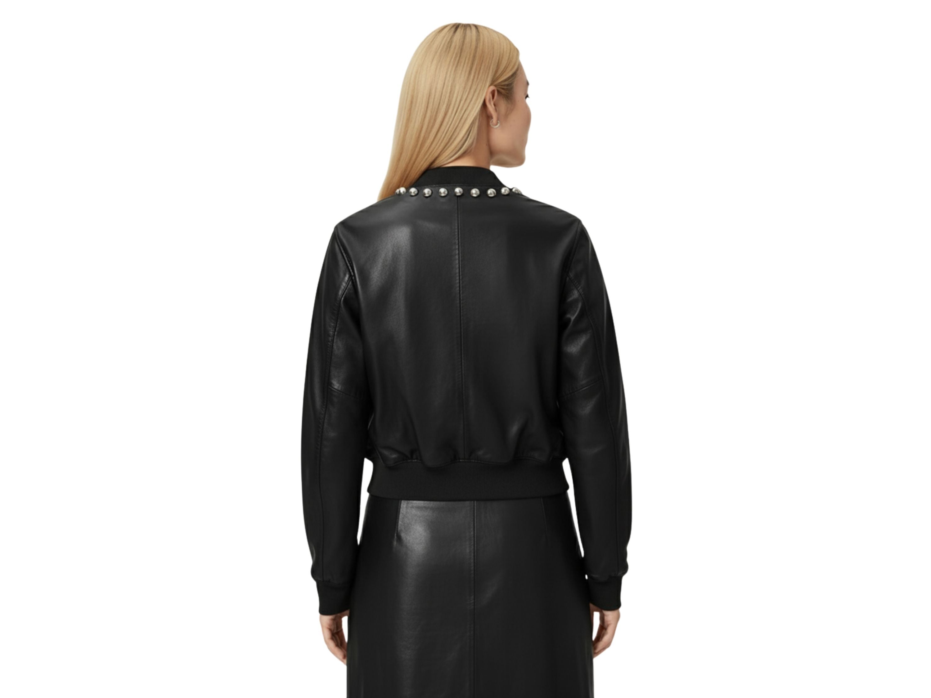 Leather Bomber Jacket for Women – Silver Studded Red, Black & Burgundy Jackets | Luxury Winter Outfit & Boss Lady Gift by Eighty Seven Groups