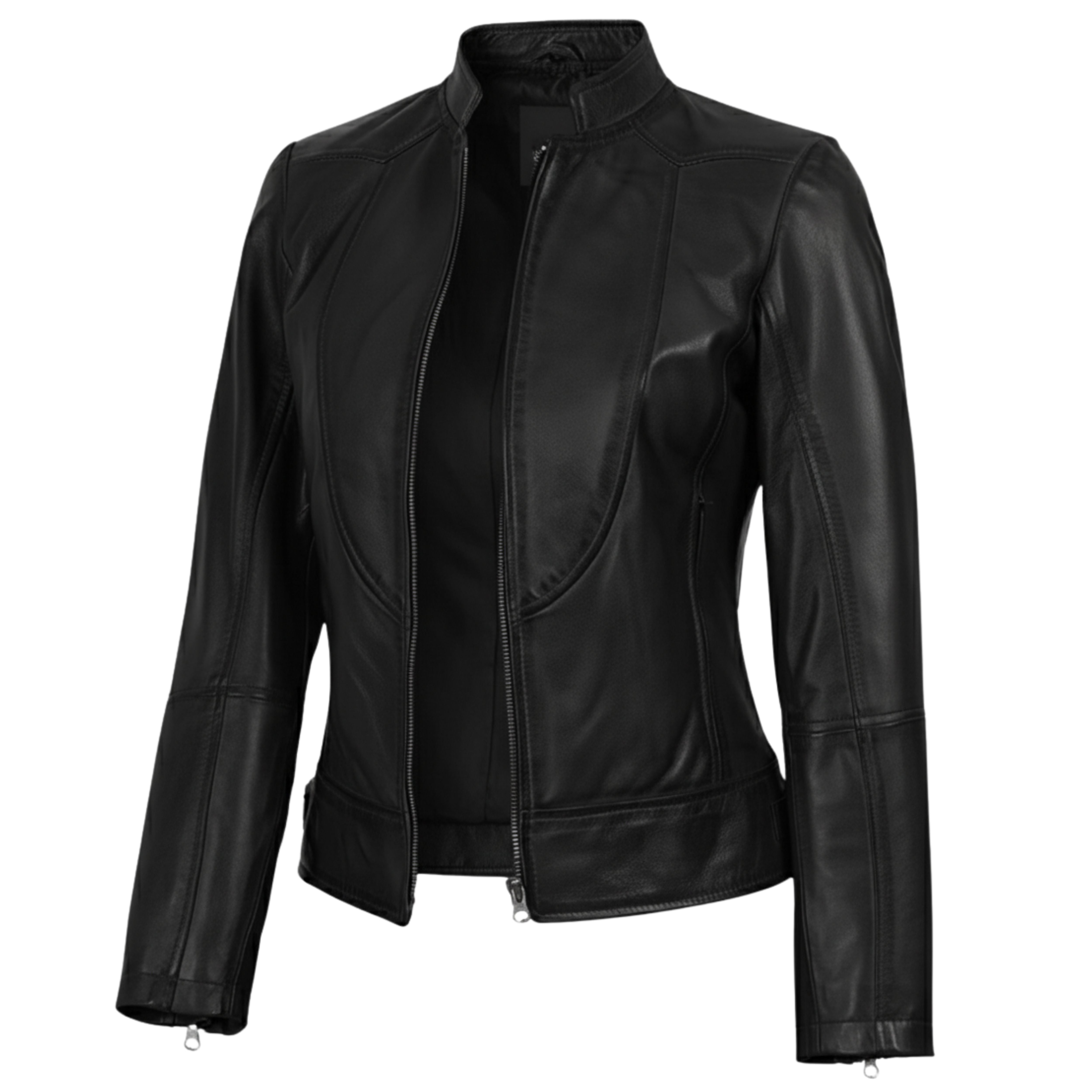 Women’s Black Slim Fit Biker Style Leather Jacket – Real Lambskin, Minimalist Moto Design