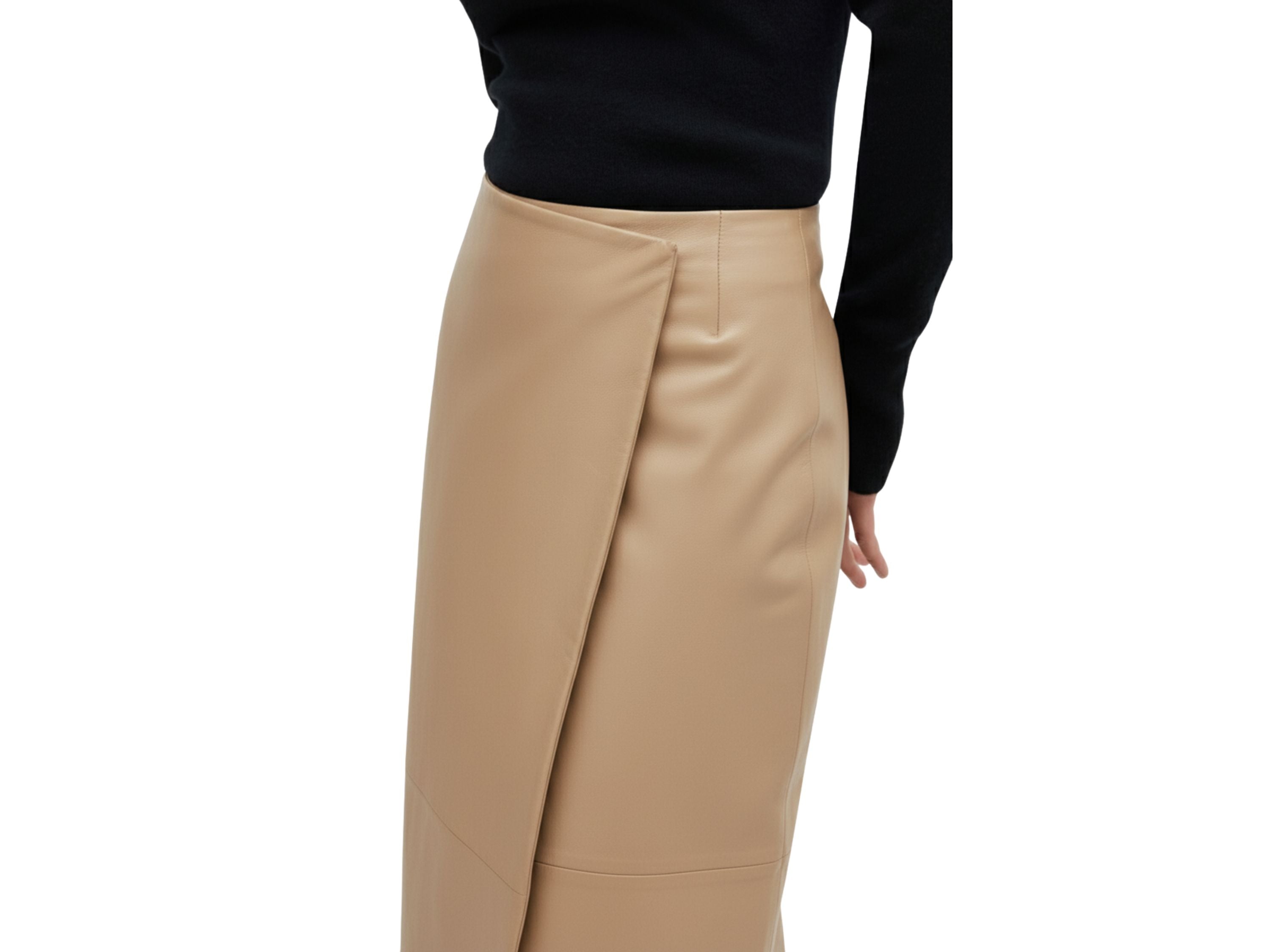 Leather Wrap Skirt Midi style Black, Beige & Burgundy Lamb skin Leather Skirt, Womens Clothing, Christmas Gift luxury corporate gift