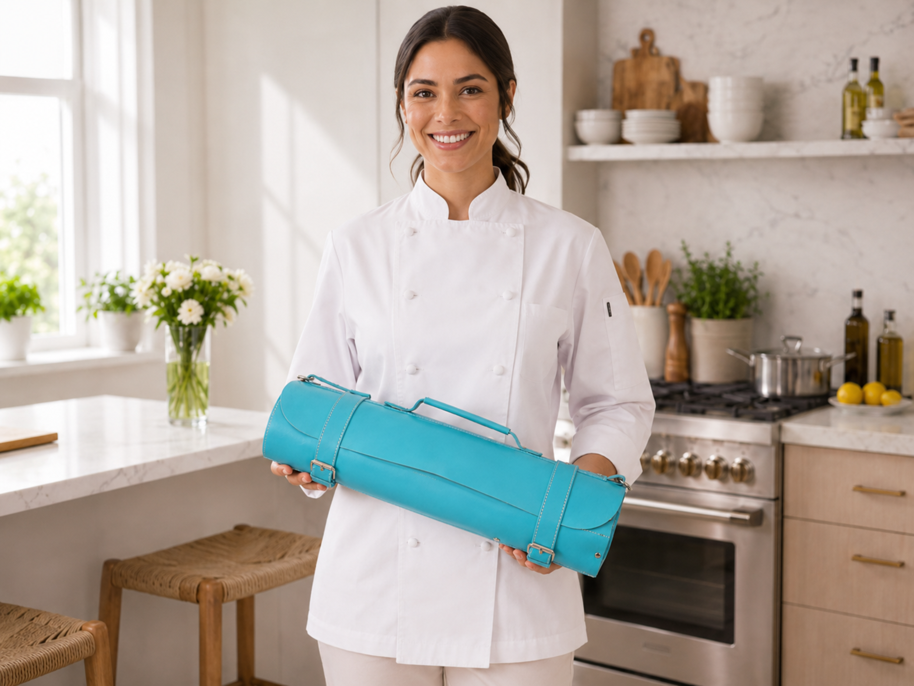 Personalized leather knife roll 16 slots of portable kitchen tool organizer graduation gift gifts for chef knife travel and storage bag