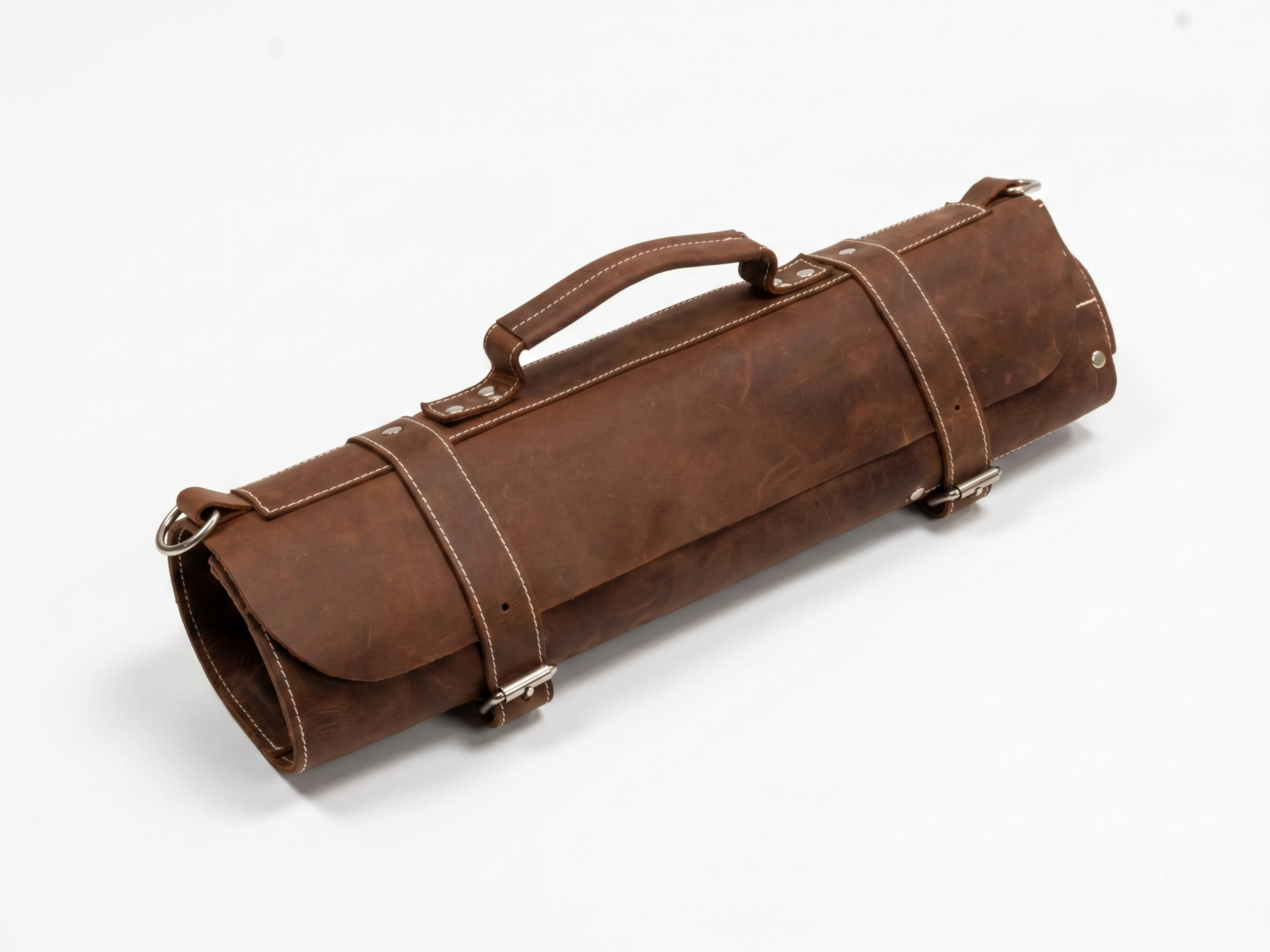 Premium  Brown Leather Chef Roll – 16-Slot Knife Holder, Portable Cutlery Storage, Travel Kitchen Wrap Bag, Gift for Professional Chefs & Culinary Enthusiasts