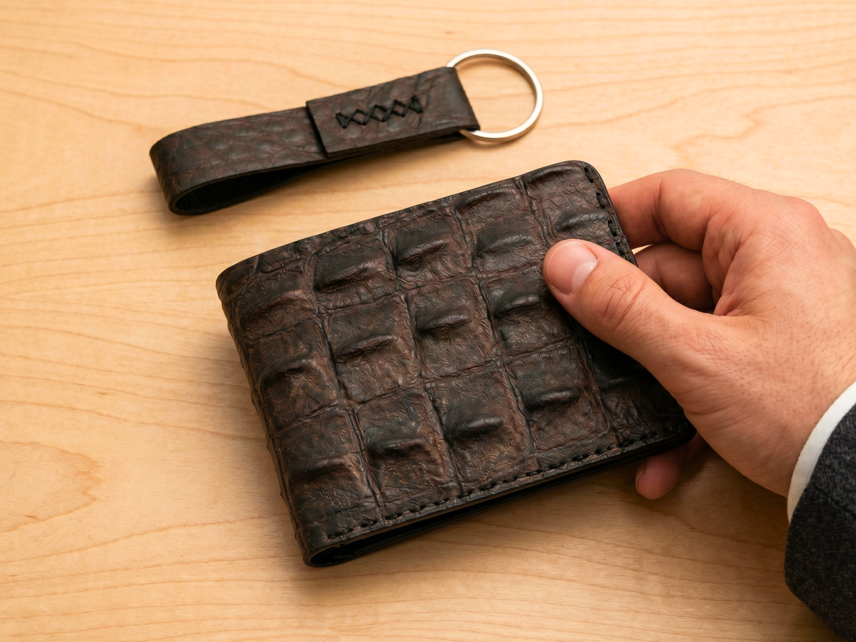Personalized handmade leather wallets for men's crocodile leather wallets bifold slim card holder exotic wallets birthday gifts for him