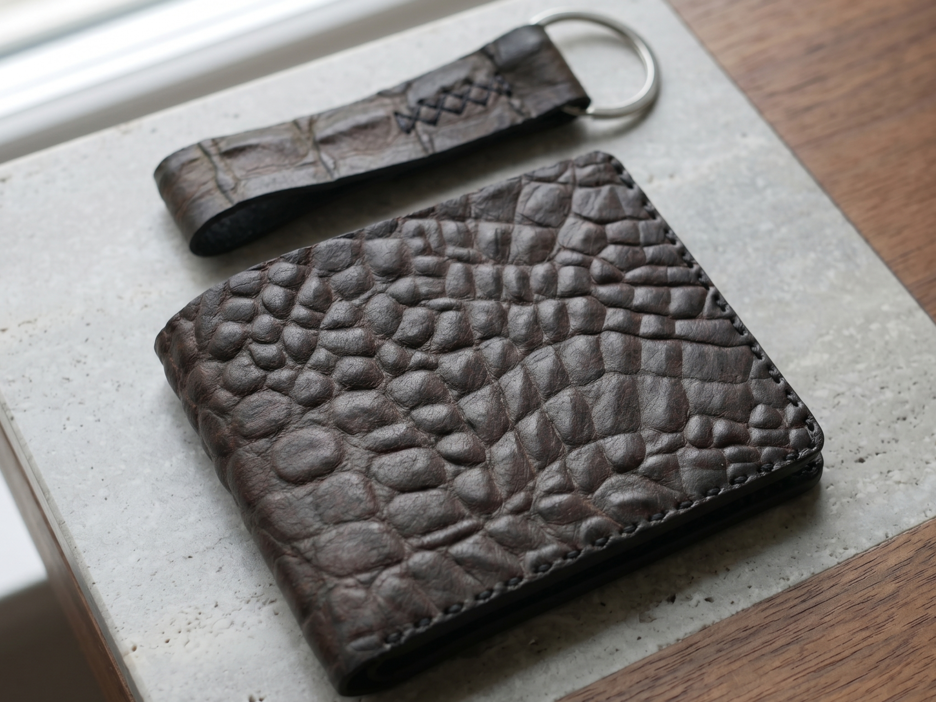 Crocodile Leather Bifold Wallet with key chains handmade wallets slim card holder exotic wallets for men fathers day gifts for him