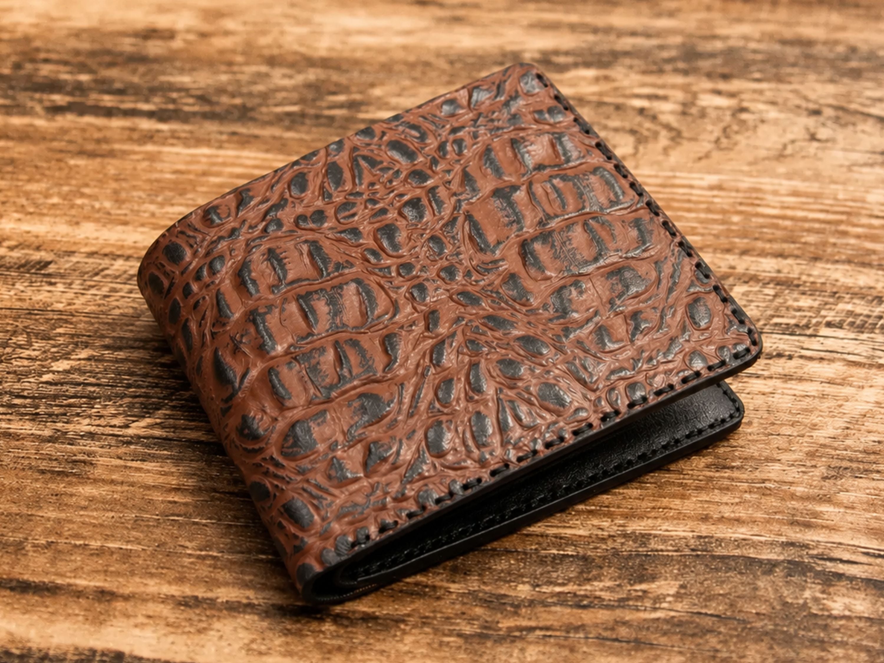 Engraved handmade crocodile leather wallet for men's teachers gift bifold slim card holder engraved wallets gifts for him