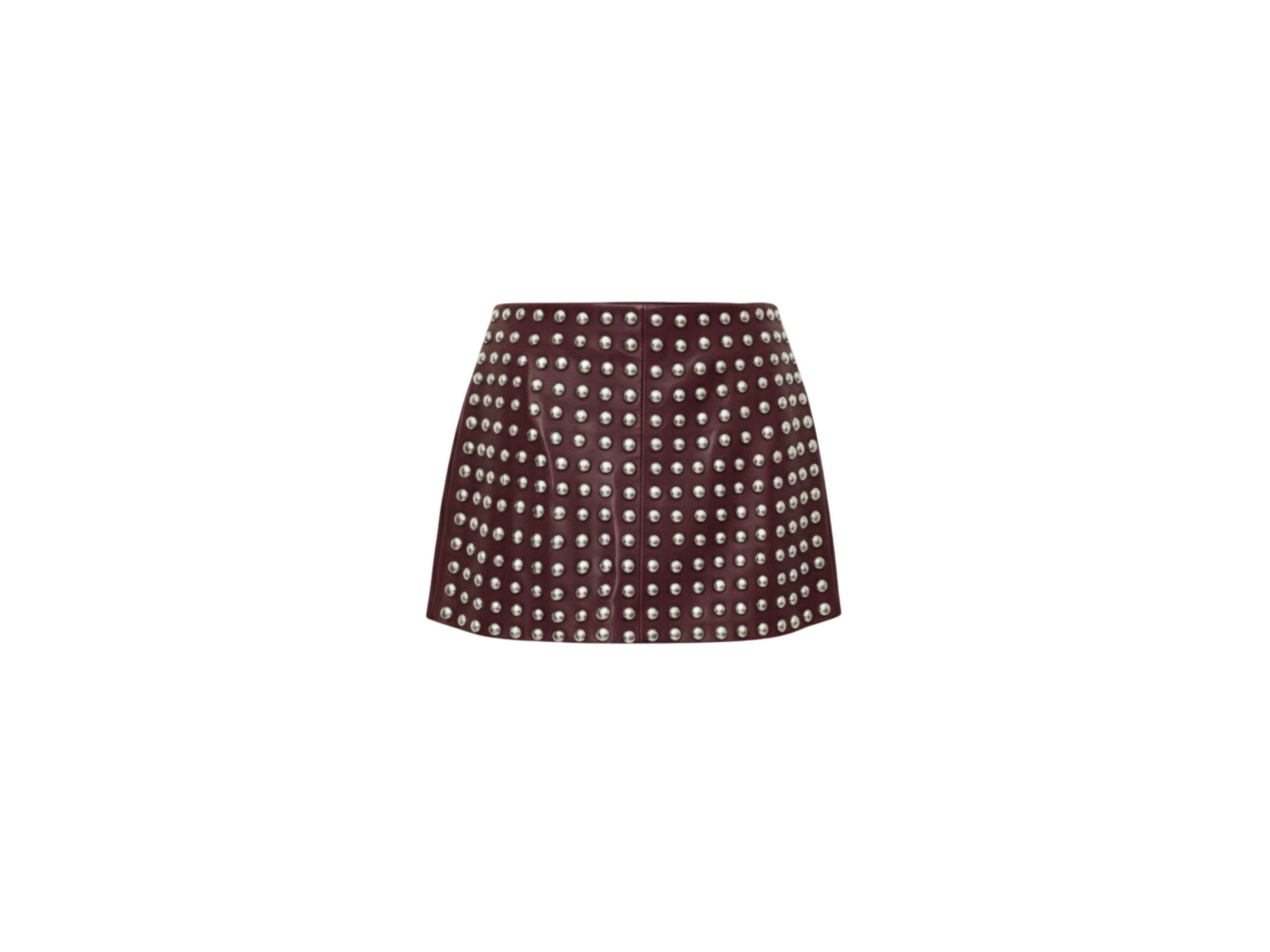 Leather Skirt Silver Studded Style | Black, Red & Burgundy Lambskin Mini Skirt | Women’s Luxury Fall Fashion & Christmas Gift by Eighty Seven Groups