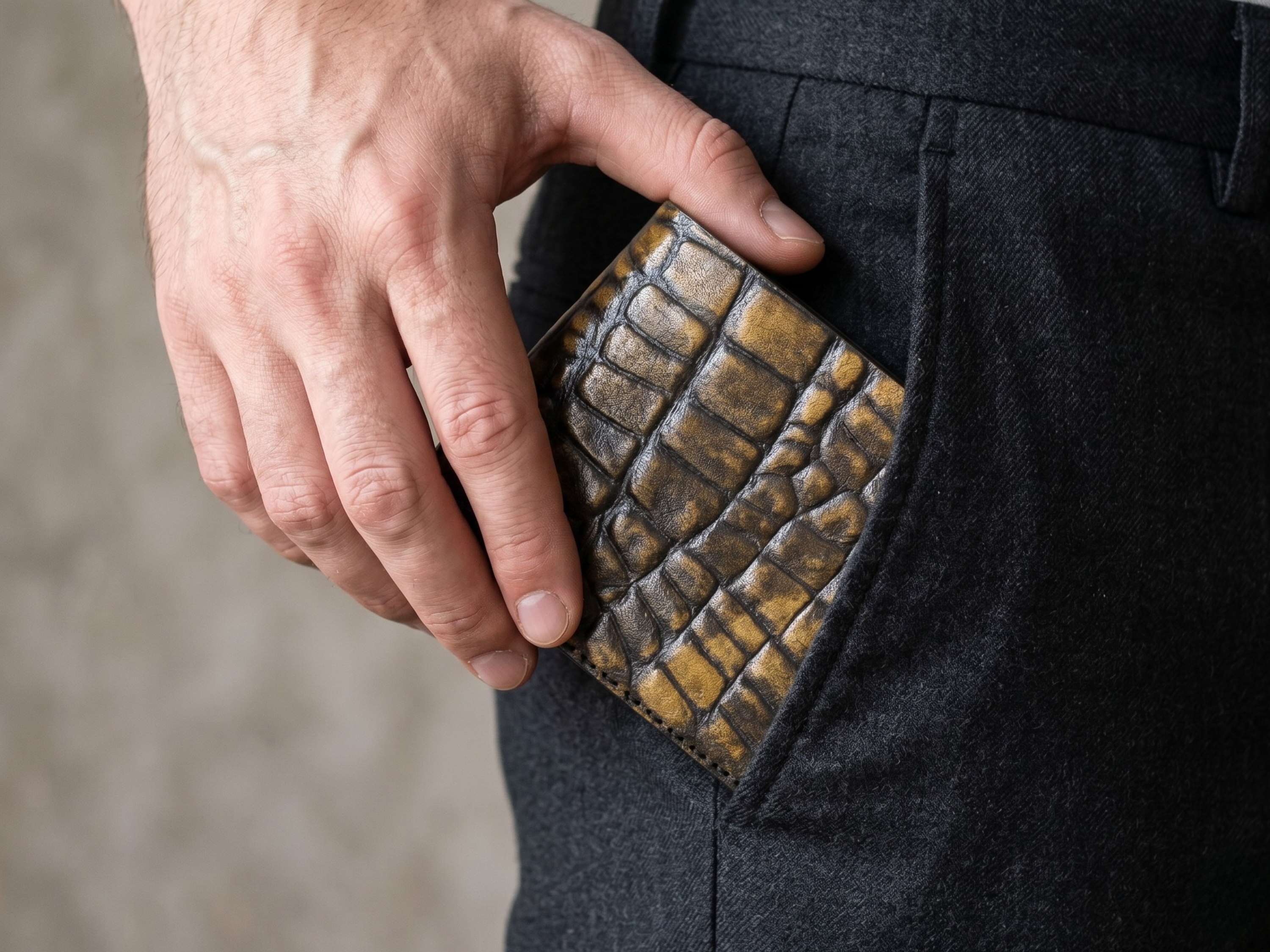 Crocodile leather handmade wallet for mens husband gift bifold slim card holder with key chain engraved wallets anniversary gifts for him