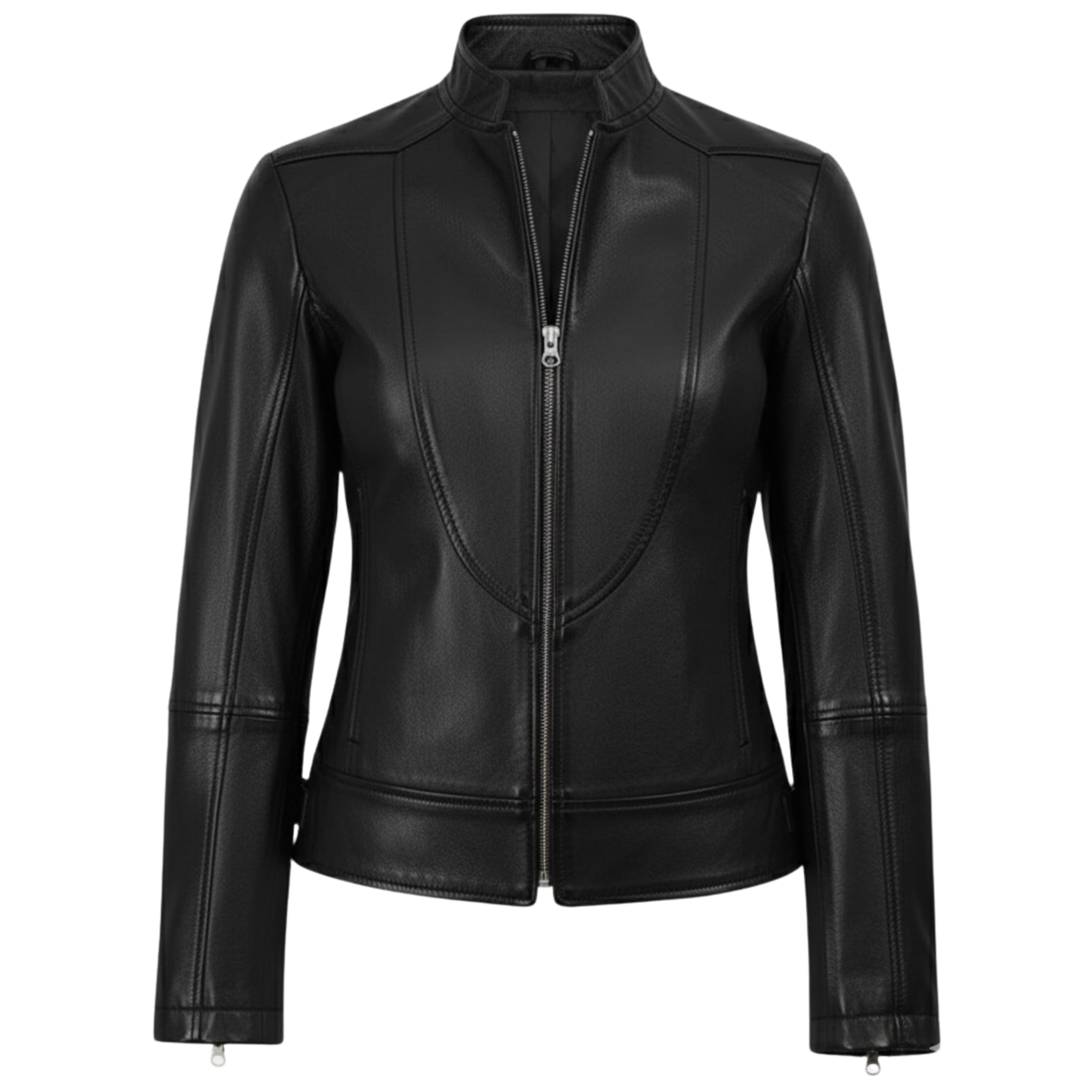 Women’s Black Slim Fit Biker Style Leather Jacket – Real Lambskin, Minimalist Moto Design