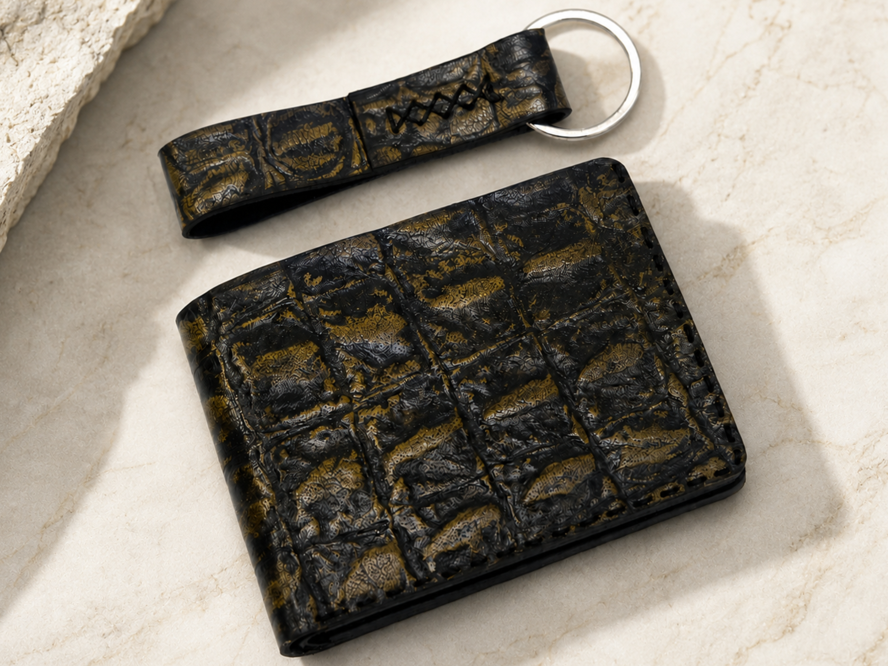 Leather crocodile handmade Bifold Wallet for men's wedding gift slim card holder with key chains exotic wallets gifts for him
