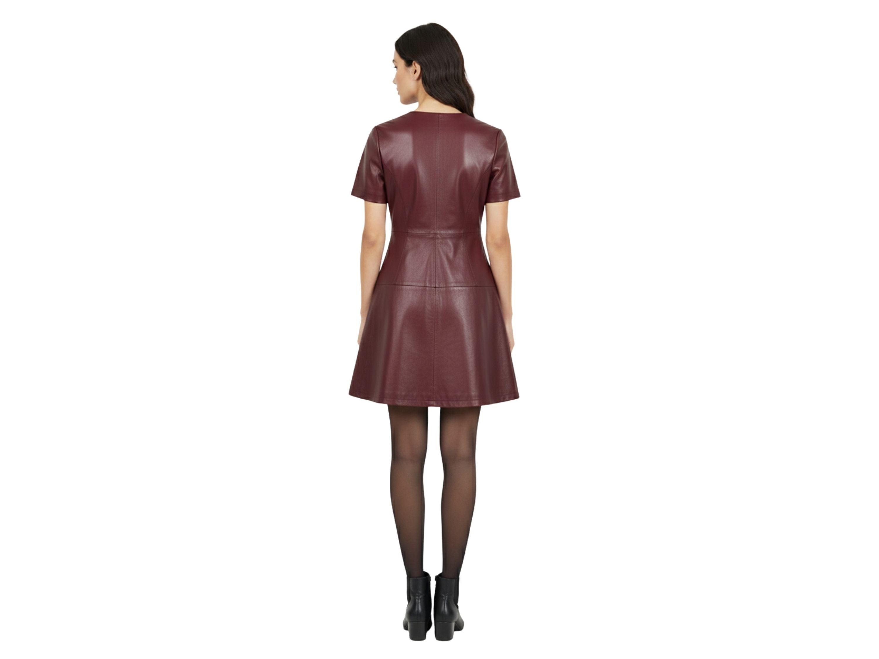 Leather Skater Dress for Women – Handmade Genuine Leather Party Dress | Luxury Gift for Her | Black, Red & Burgundy