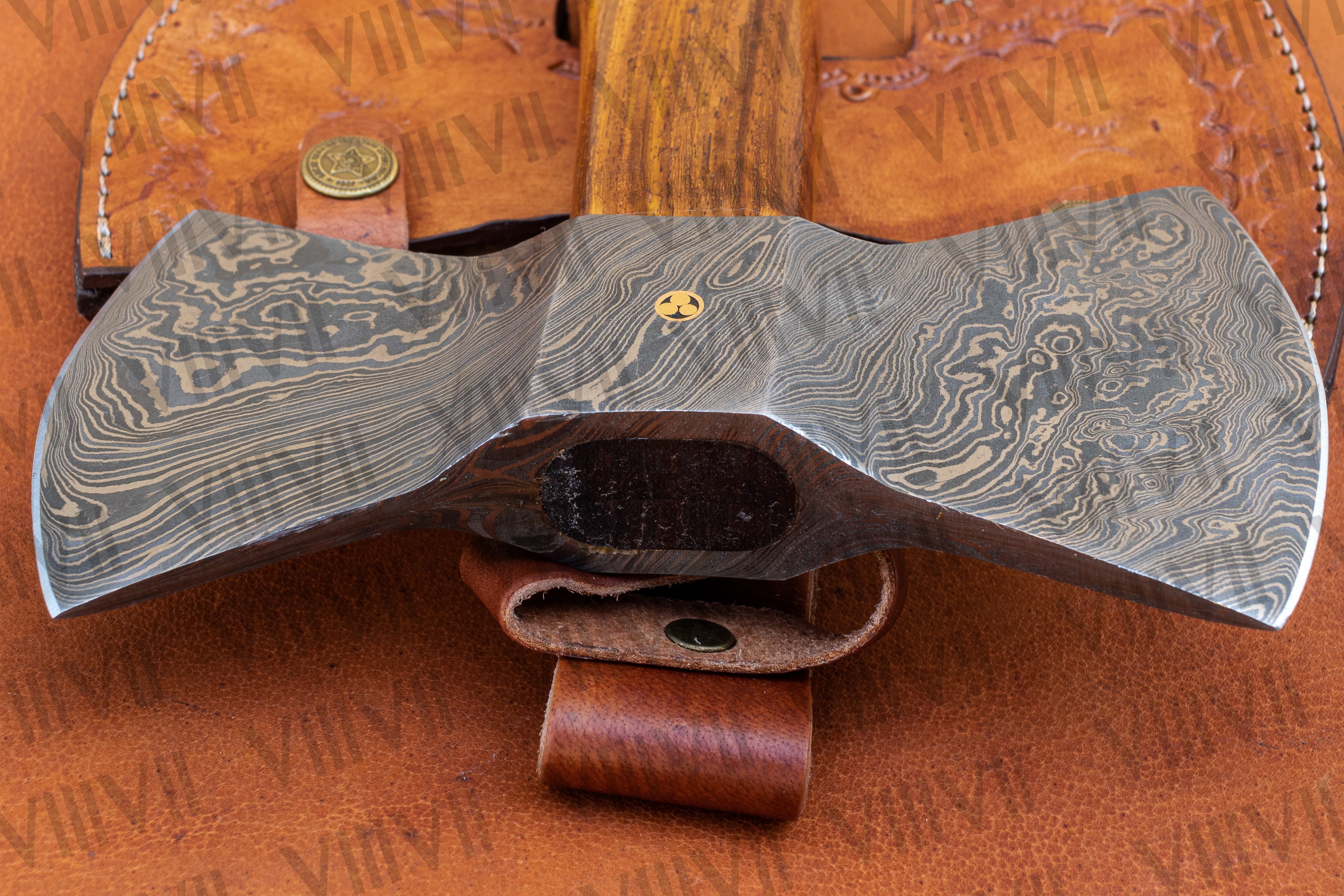 Handmade Damascus Steel Double Bit Axe with Rosewood Handle – Perfect for Outdoor Enthusiasts, Durable & Reliable