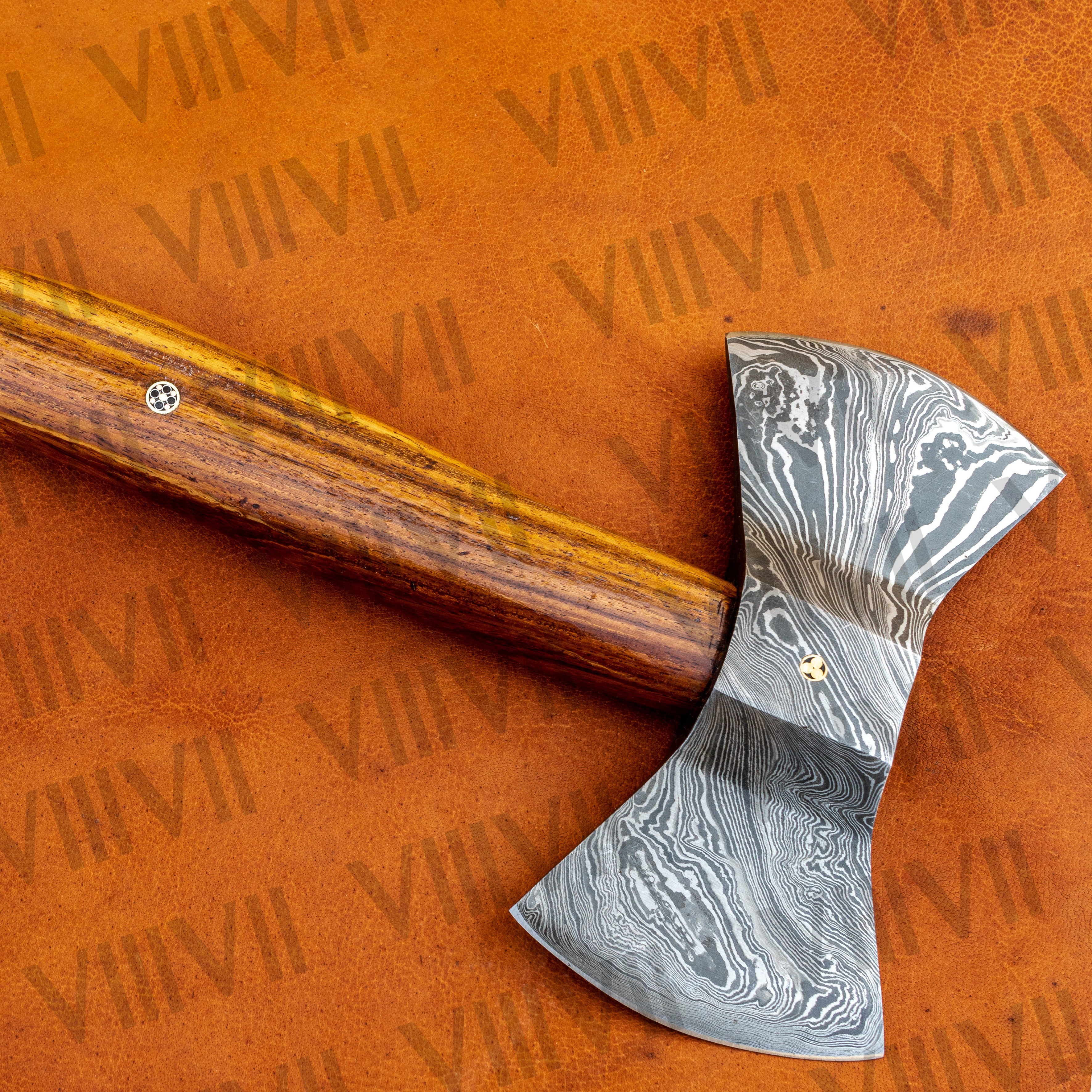 Handmade Damascus Steel Double Bit Axe with Rosewood Handle – Perfect for Outdoor Enthusiasts, Durable & Reliable