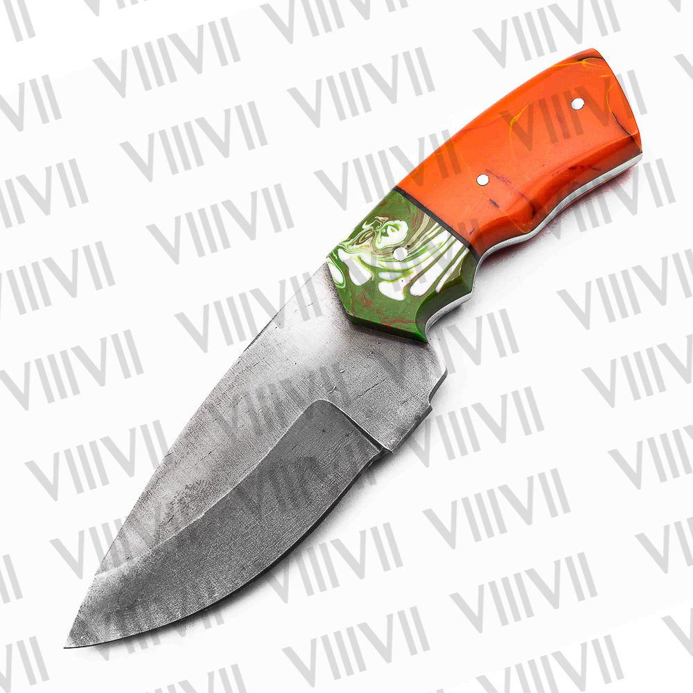 Stainless Steel Skinning Knife – Orange Resin Handle | Full Tang Handmade Knife for Hunting, Camping & Outdoor Gifts