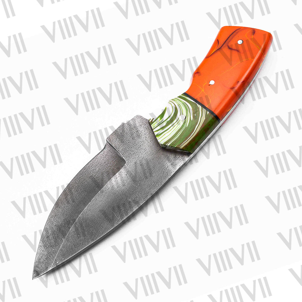 Stainless Steel Skinning Knife – Orange Resin Handle | Full Tang Handmade Knife for Hunting, Camping & Outdoor Gifts