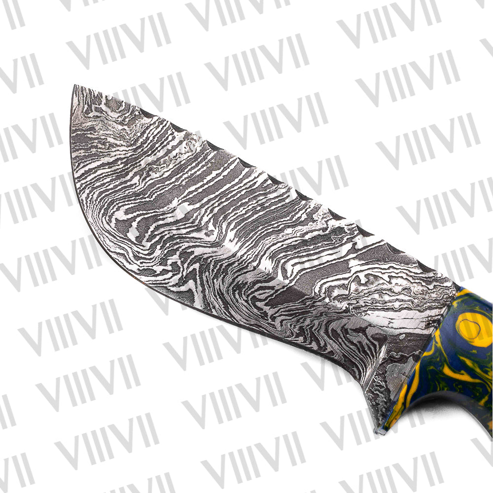 Damascus Steel Hunting Knife – Turquoise Handle | Hand Forged Full Tang Knife for Hunting, Camping & Outdoor Gifts