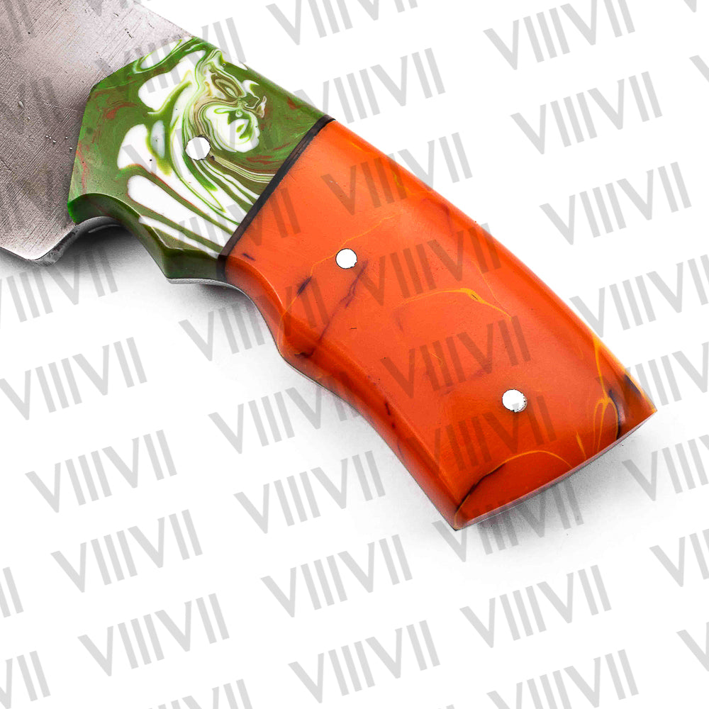 Stainless Steel Skinning Knife – Orange Resin Handle | Full Tang Handmade Knife for Hunting, Camping & Outdoor Gifts