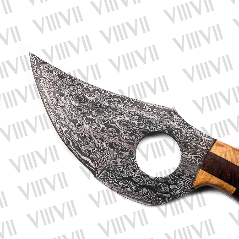 Damascus Steel Hunting Knife – Rosewood & Ashwood Chess Handle | Hand Forged Full Tang Knife for Outdoor Use & Gift for Him