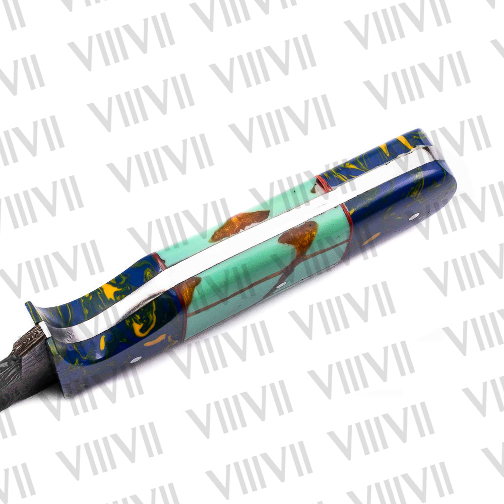 Damascus Steel Hunting Knife – Turquoise Handle | Hand Forged Full Tang Knife for Hunting, Camping & Outdoor Gifts