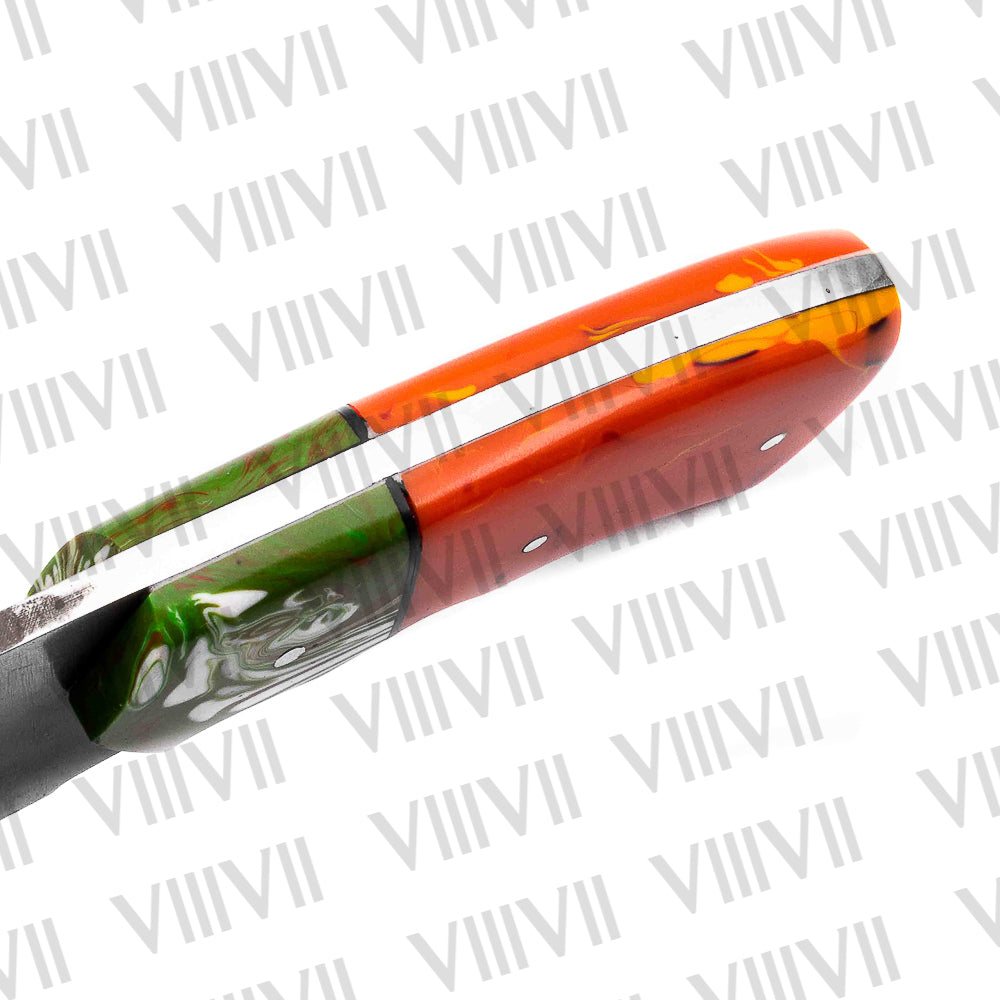 Stainless Steel Skinning Knife – Orange Resin Handle | Full Tang Handmade Knife for Hunting, Camping & Outdoor Gifts