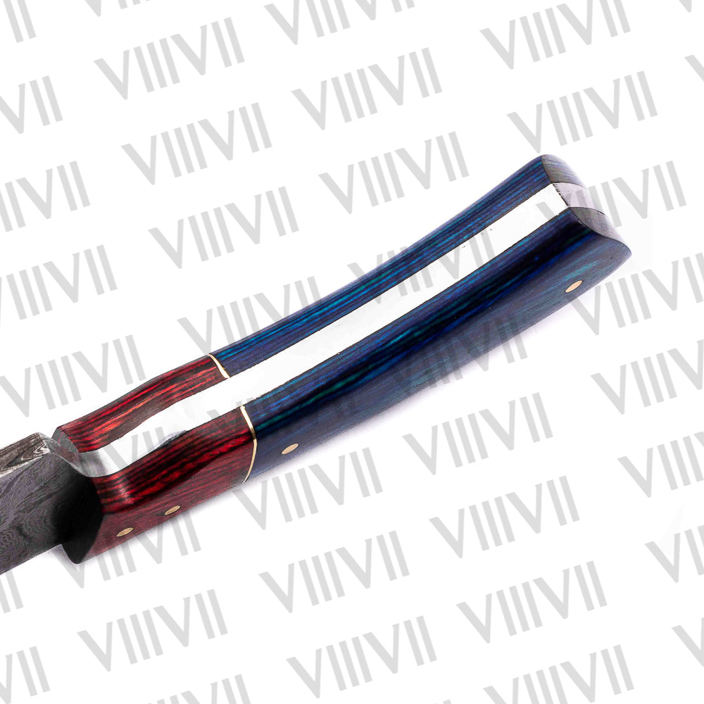 Damascus Steel Gut Hook Knife – Blue Ashwood Handle | Hand Forged Full Tang Hunting Knife for Camping & Outdoor Gifts