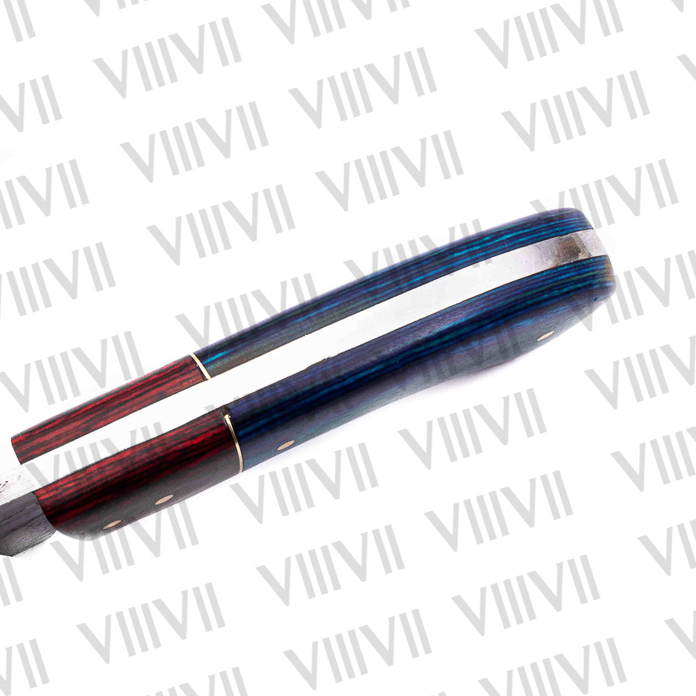 Damascus Steel Gut Hook Knife – Blue Ashwood Handle | Hand Forged Full Tang Hunting Knife for Camping & Outdoor Gifts