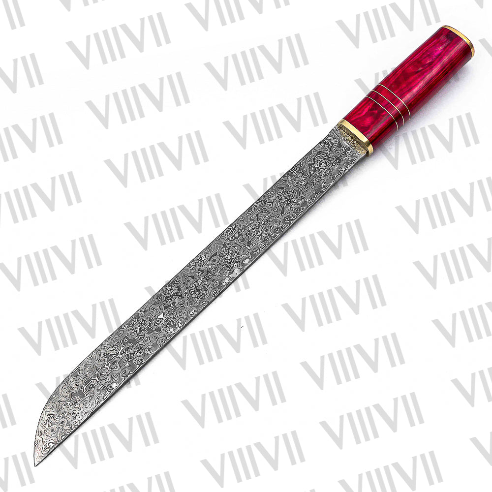 Damascus Steel Birka Knife – Handmade Viking Seax with Pink Wood Handle for Cosplay, Reenactment & Gifting