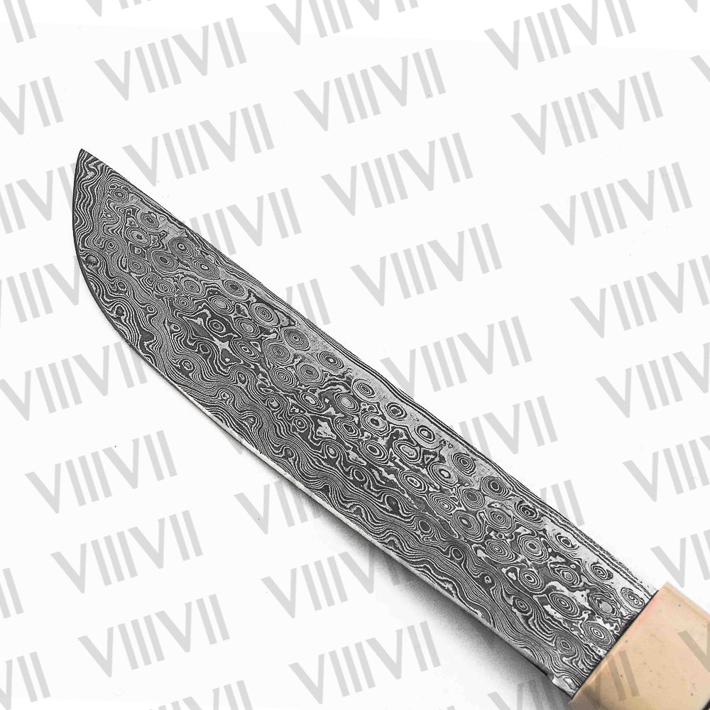 Seax Knife in Damascus Steel – Handmade Viking Blade with Bone & Rosewood Handle