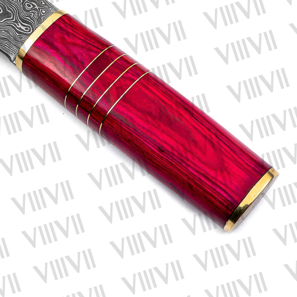 Birka Knife in Damascus Steel – Handmade Viking Seax with Pink Wood Handle