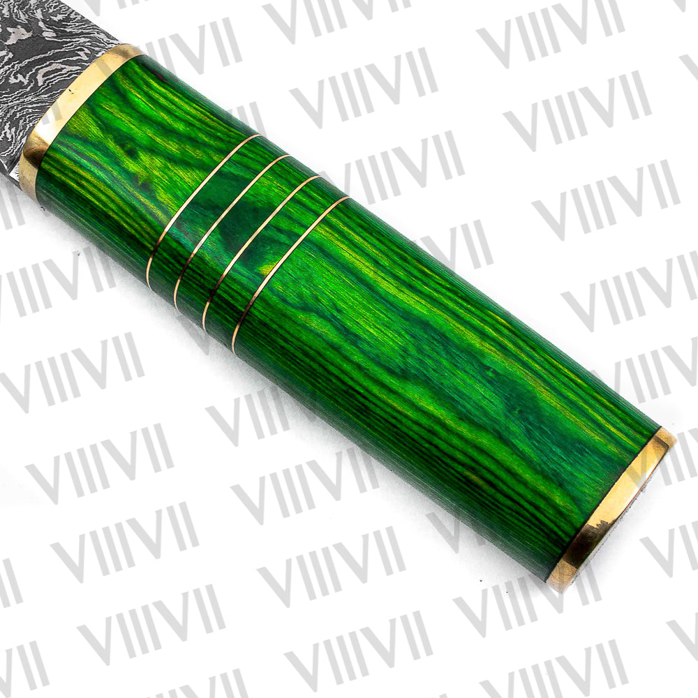 Birka Knife in Damascus Steel – Handmade Viking Seax with Green Resin Wood Handle
