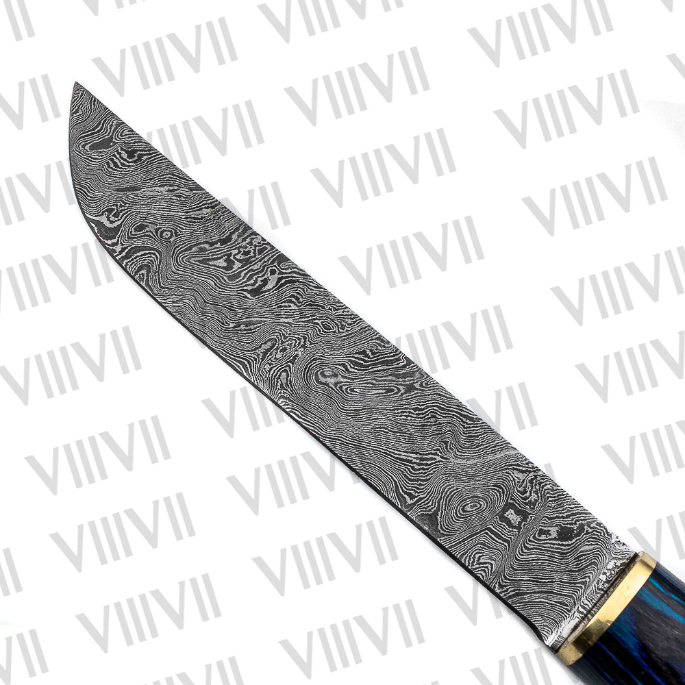 Birka Knife in Damascus Steel – Handmade Viking Seax with Blue Resin Wood Handle