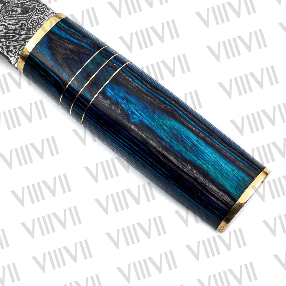 Birka Knife in Damascus Steel – Handmade Viking Seax with Blue Resin Wood Handle