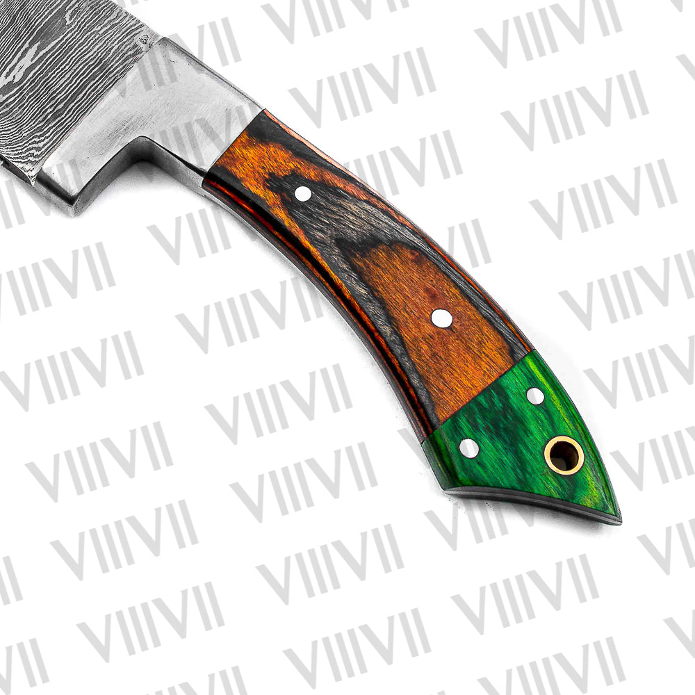 Damascus Steel Carving Knife Hand Forged 13" Blade Orange Wood Handle Full Tang Chef Knife for Kitchen BBQ and Meat Cutting