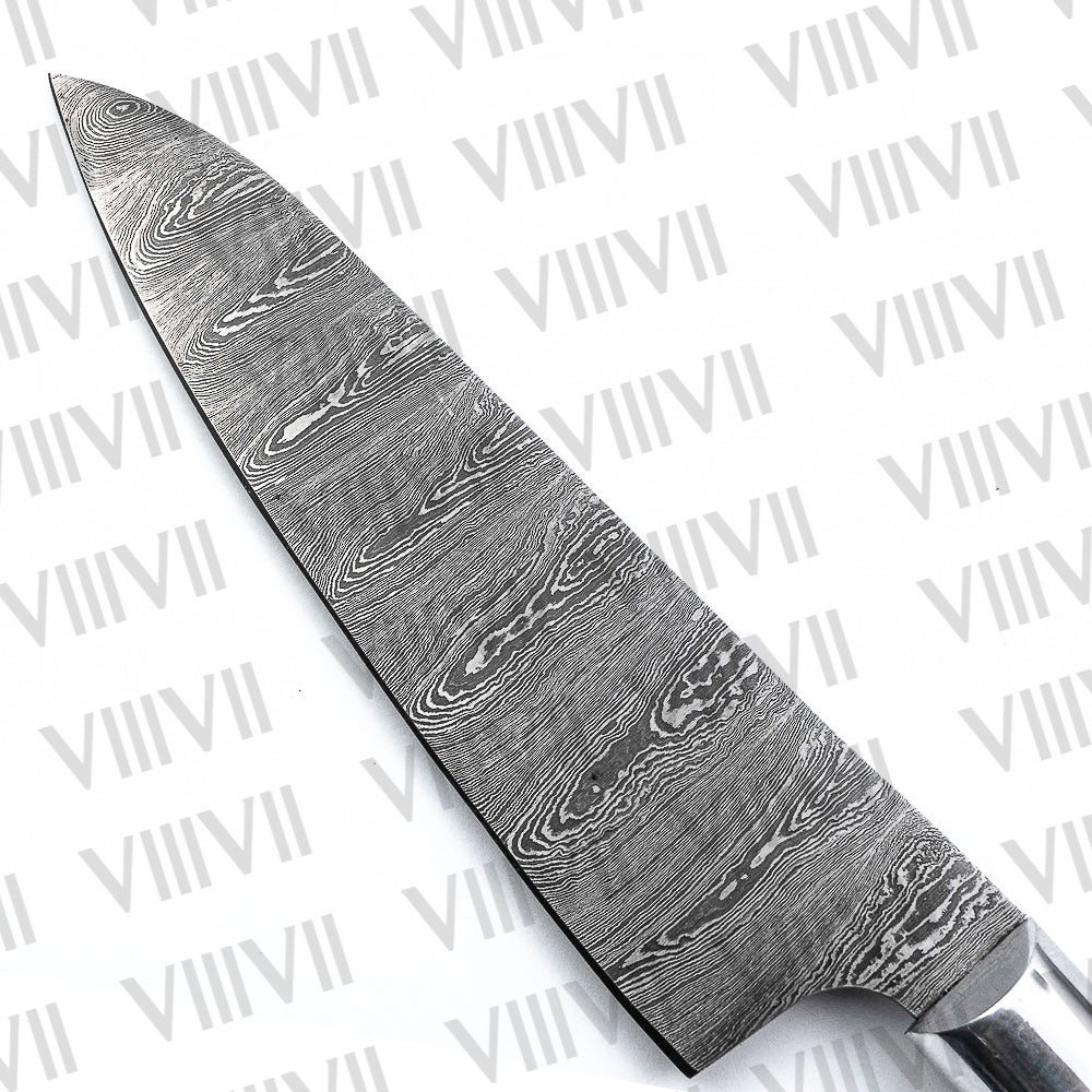 Hand Forged Damascus Steel Chef Knife 13" Full Tang Resin and Olive Wood Handle Kitchen Utility Knife