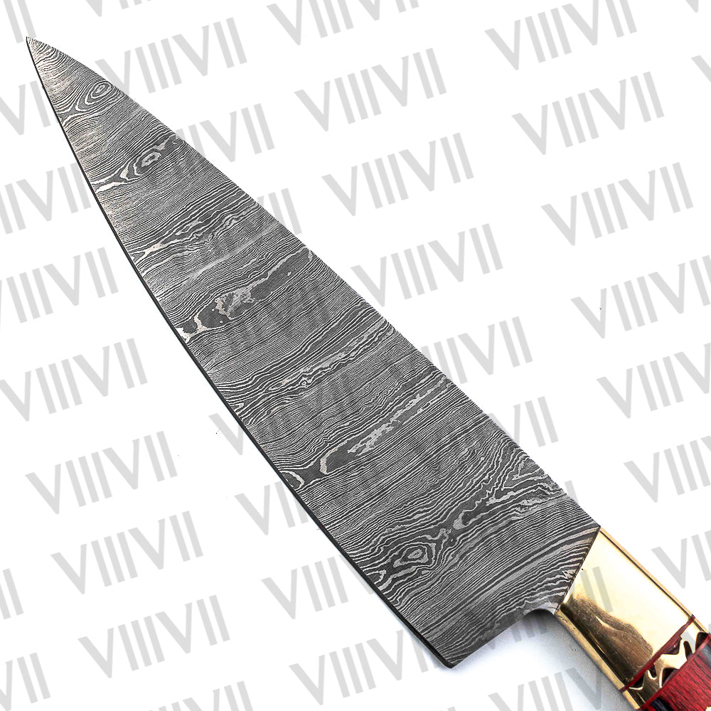 Hand Forged Damascus Steel Slicer Knife 13" Custom Kitchen Knife with Multi Wood Handle