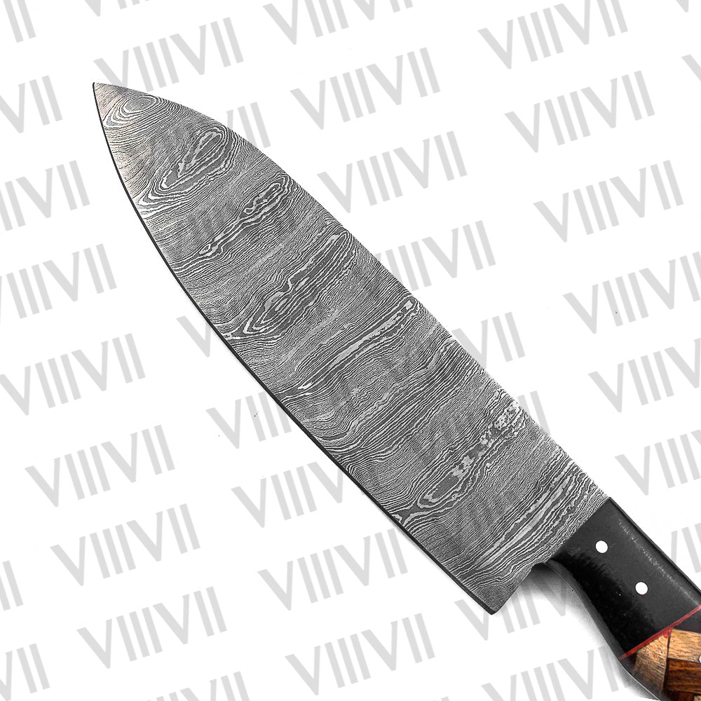 Damascus Steel Santoku Knife 13" Orange Wood Handle Professional Japanese Style Chef Knife for Kitchen Prep