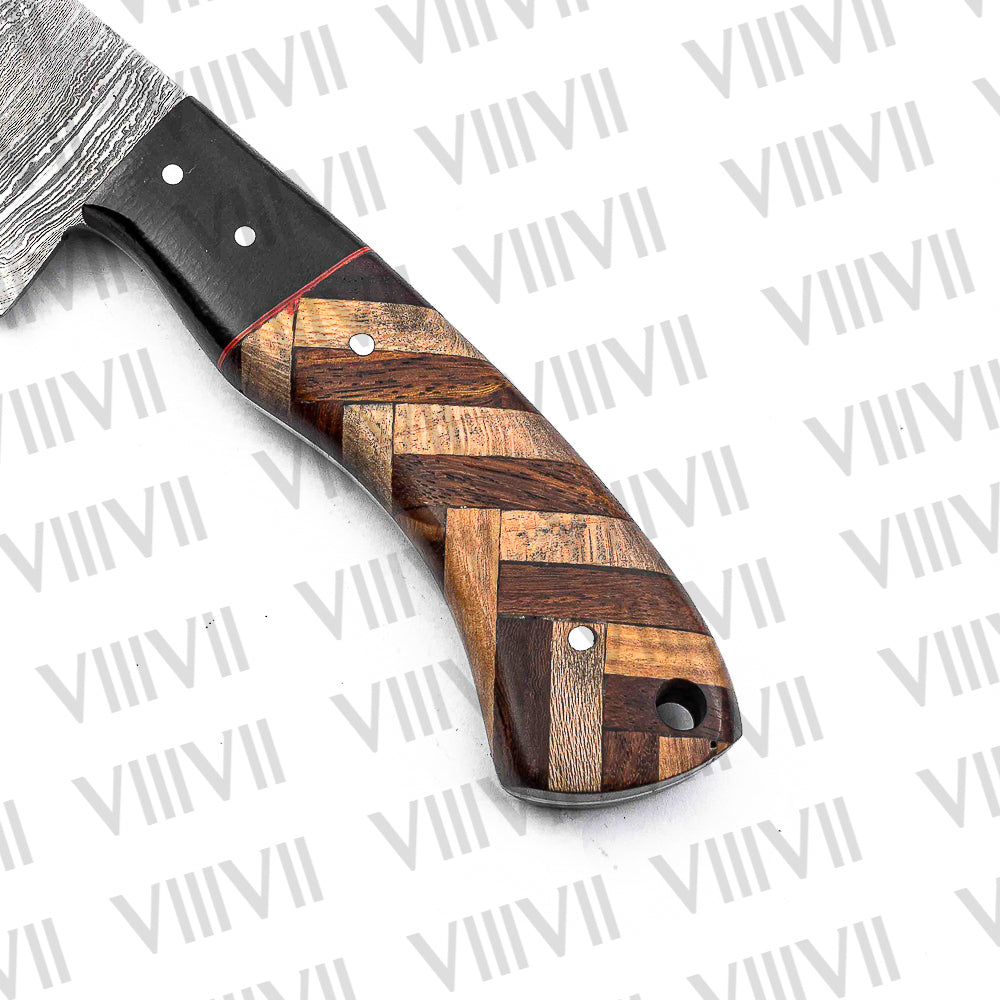 Damascus Steel Santoku Knife 13" Orange Wood Handle Professional Japanese Style Chef Knife for Kitchen Prep