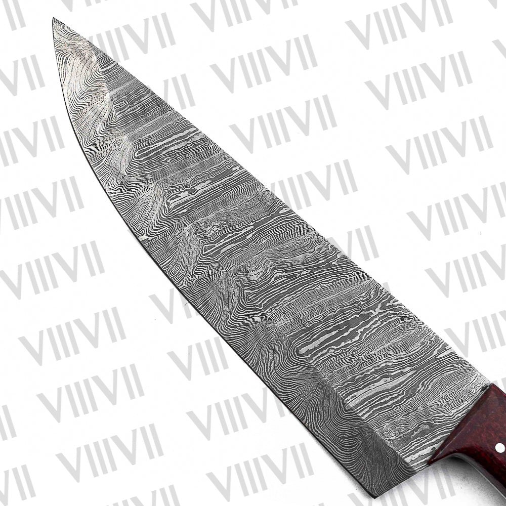 Hand Forged Damascus Steel Slicer Knife 13" Multi Wood Handle Custom Kitchen Knife for Meat and Vegetable Prep