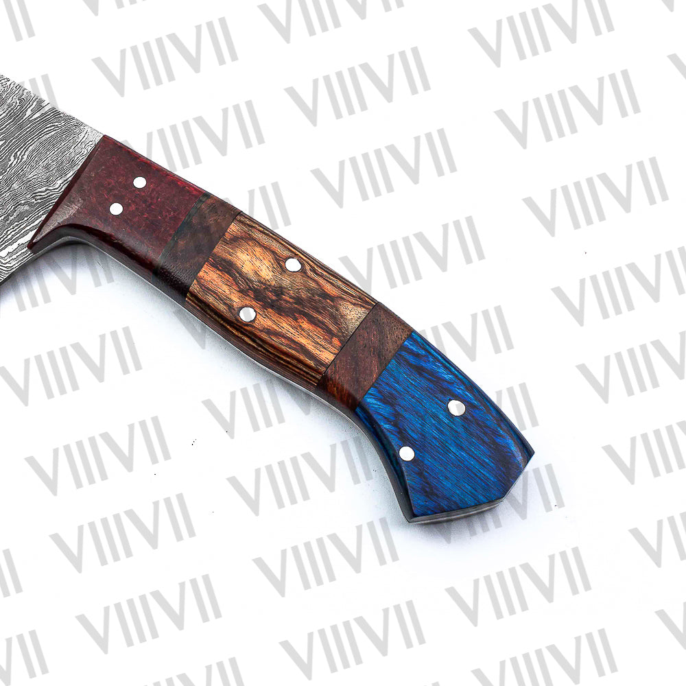 Hand Forged Damascus Steel Slicer Knife 13" Multi Wood Handle Custom Kitchen Knife for Meat and Vegetable Prep