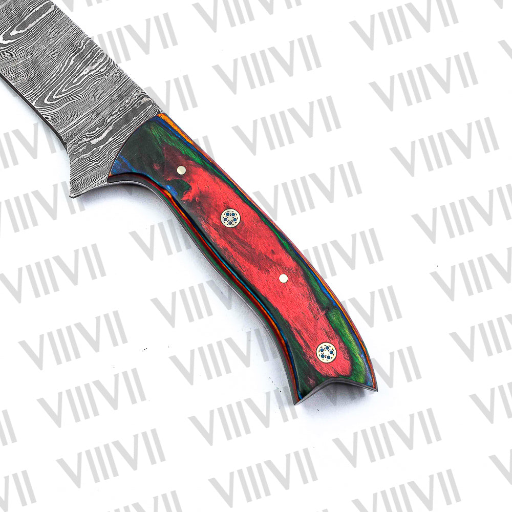 Classic Brisket Carving Knife in Damascus Steel with Multi-Wood Handle – Handcrafted Precision