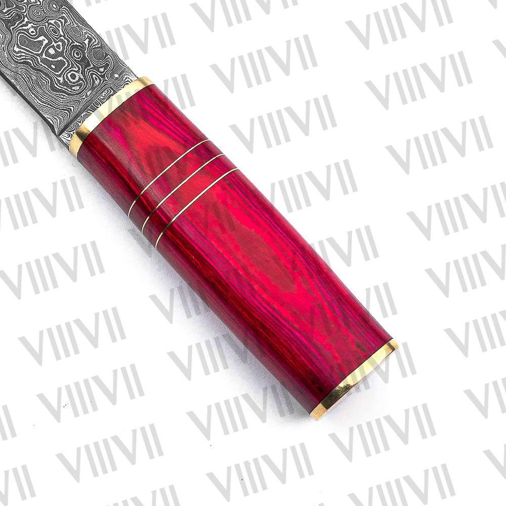 Damascus Steel Birka Knife – Handmade Viking Seax with Pink Wood Handle for Cosplay, Reenactment & Gifting