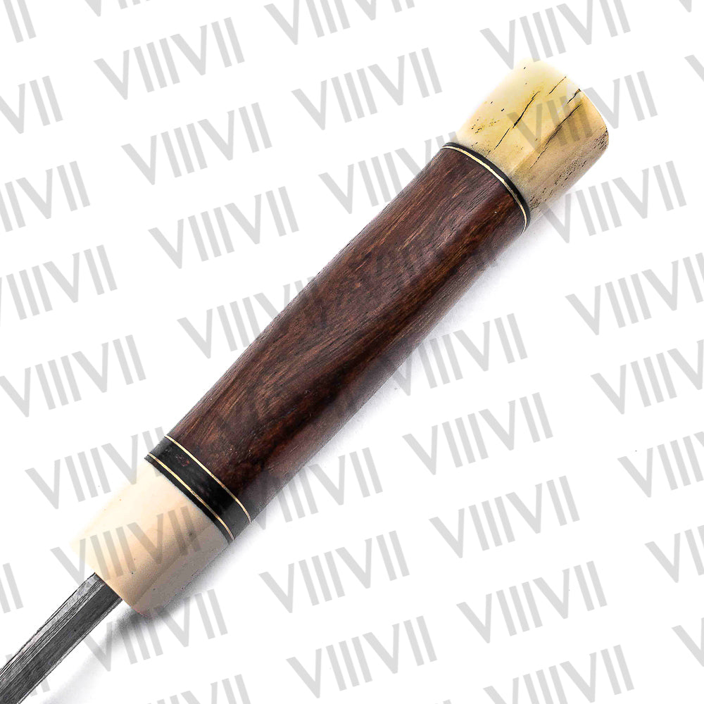 Seax Knife in Damascus Steel – Handmade Viking Blade with Bone & Rosewood Handle