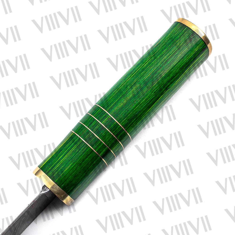 Birka Knife in Damascus Steel – Handmade Viking Seax with Green Resin Wood Handle