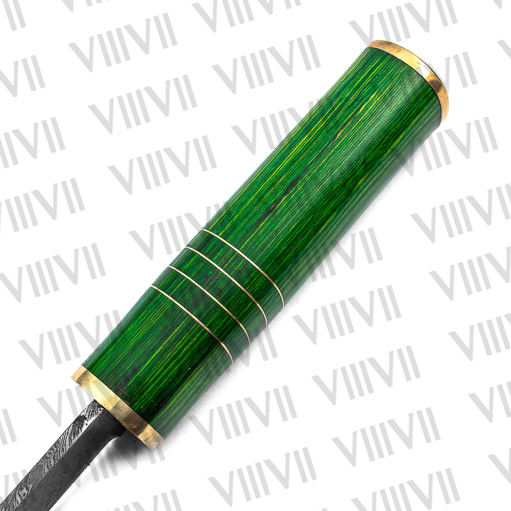Birka Knife in Damascus Steel – Handmade Viking Seax with Green Resin Wood Handle